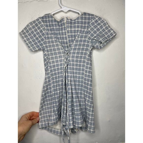 Vintage Lil Byer Plaid Romper Tie Back Size 3T Made in USA Blue White - Picture 6 of 8